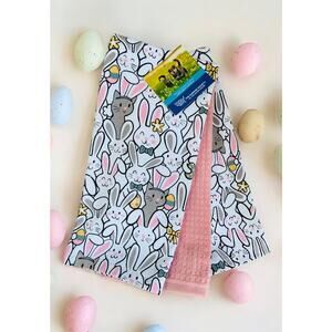 NWT Spring Easter Cats in Bunny Ears Bunnies Kittens 2 piece Kitchen Towel Set